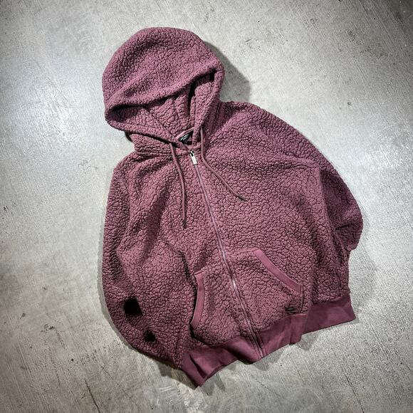 Marc New York Sherpa Zip Hoodie Plum Large Fleece Jacket - Picture 1 of 8